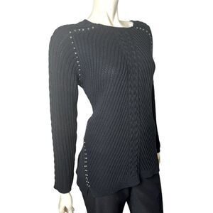 Philosophy L/S Black Crew Neck Tunic Sweater w/Slimming Metal Detailing Like New